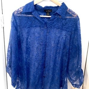 Sheer lace button down blouse